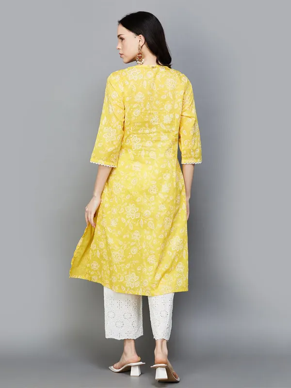 W yellow cotton a-line kurti