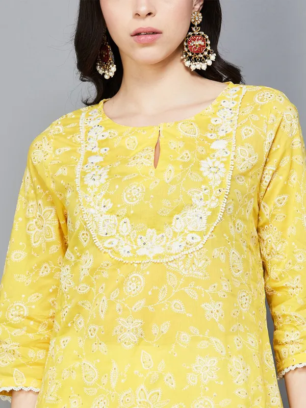 W yellow cotton a-line kurti