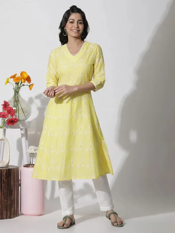 W yellow cotton flared kurti