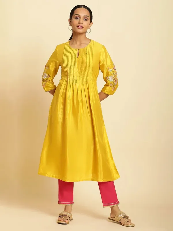 W yellow silk casual kurti