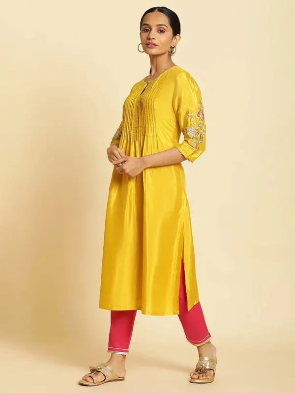 W yellow silk casual kurti