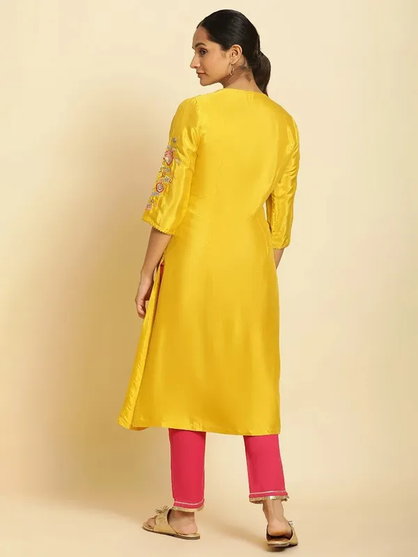 W yellow silk casual kurti