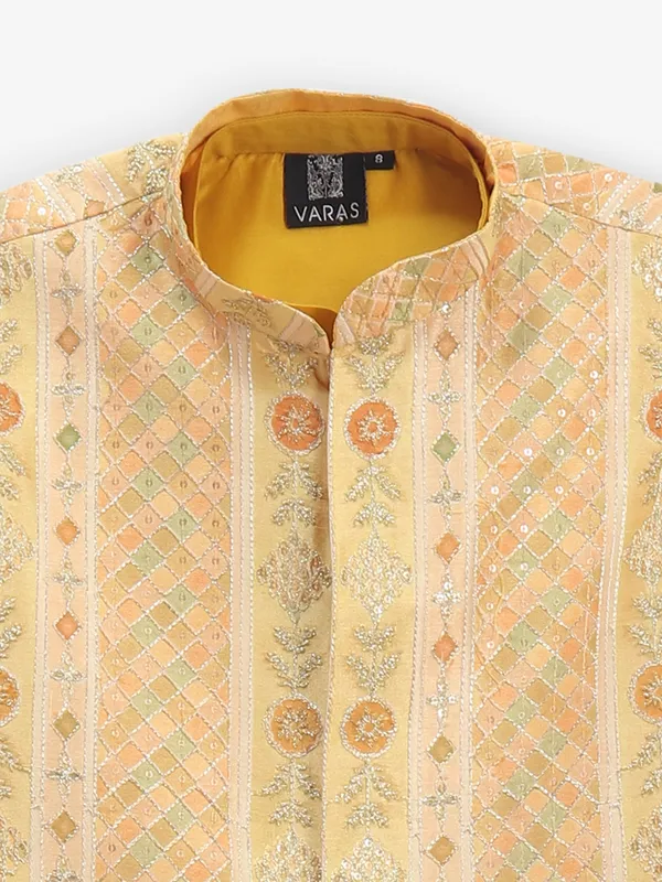 Waistcoat set for boys in yellow cotton silk