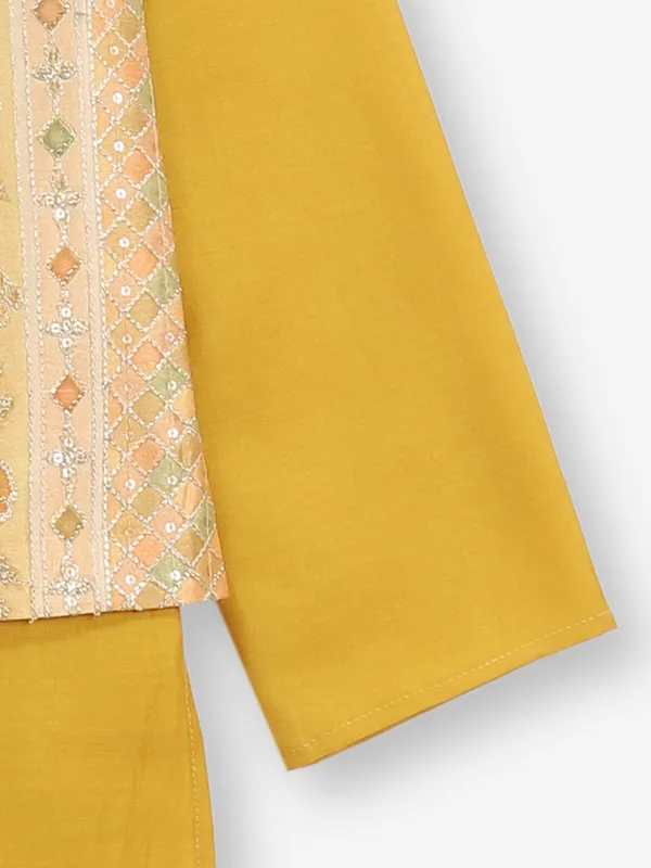 Waistcoat set for boys in yellow cotton silk