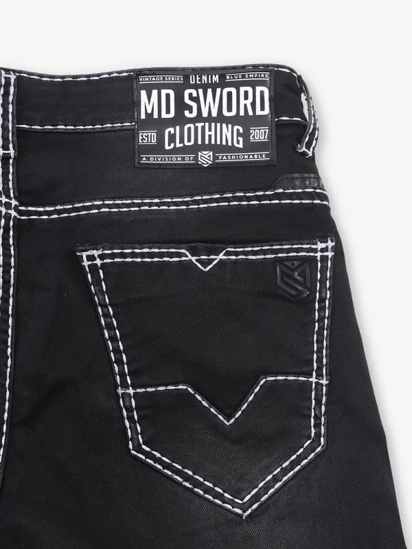 Washed black stitched pattern jeans from MD SWORD