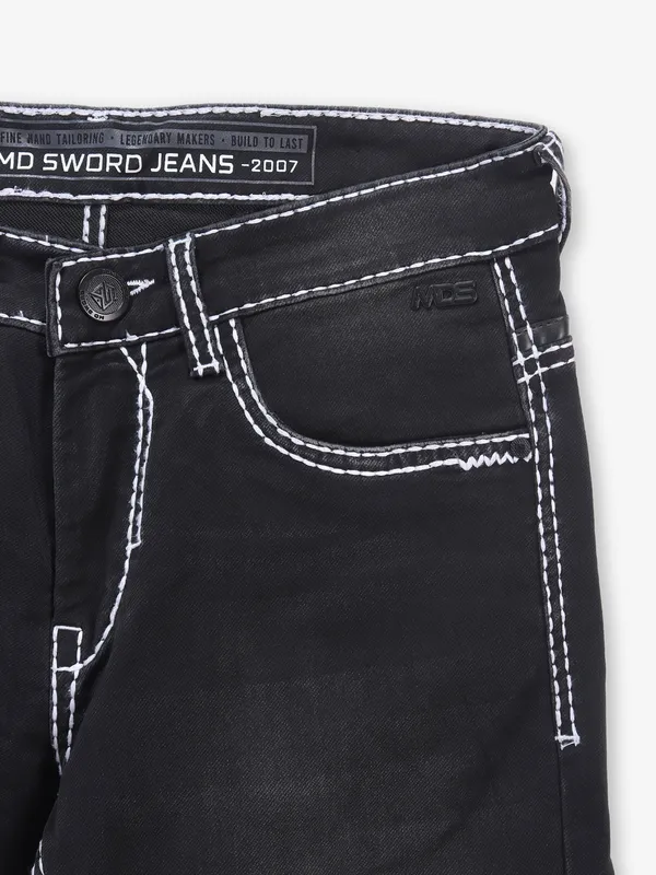 Washed black stitched pattern jeans from MD SWORD
