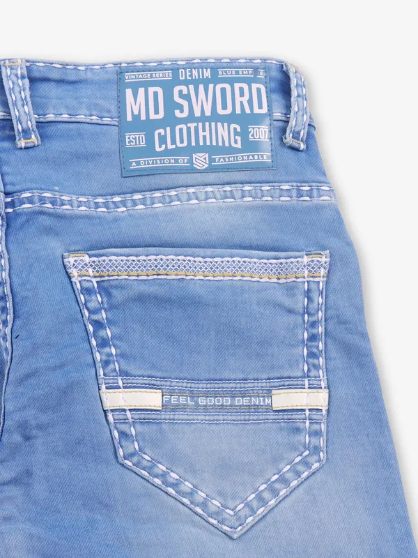 Washed light blue denim jeans from MD SWORD