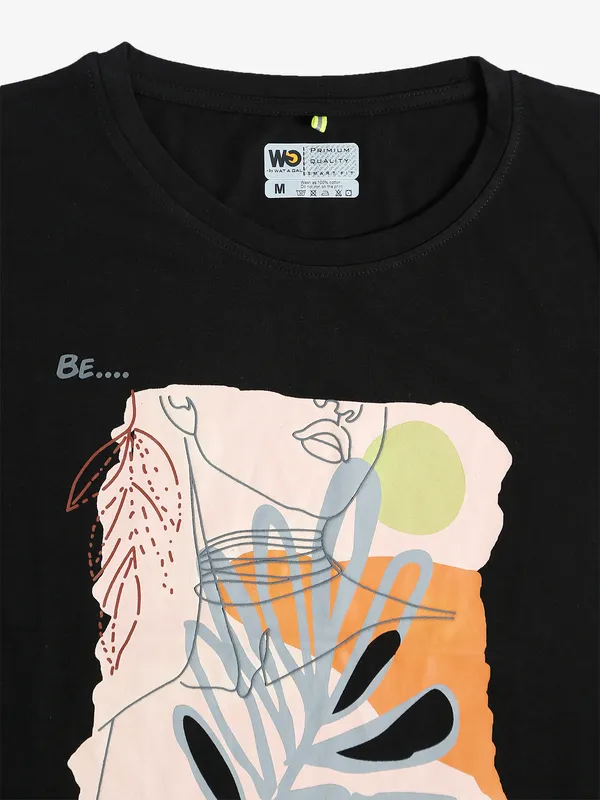 Wat a Gal black cotton printed t shirt