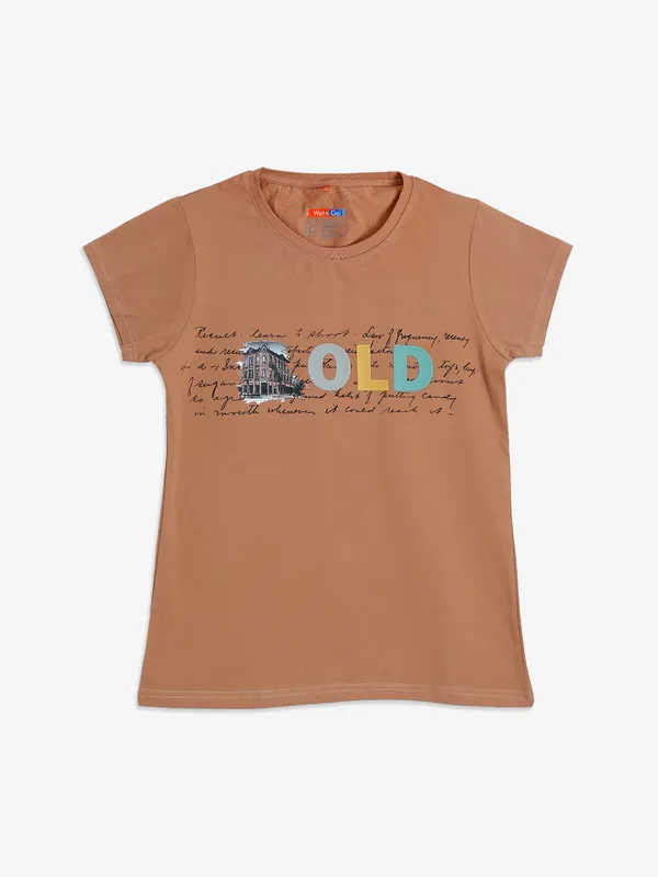 Wat a Gal printed brown cotton t shirt