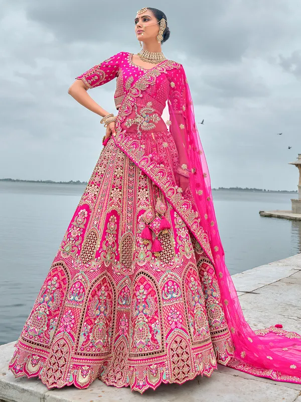 Wedding collection pink silk unstitched lehenga choli