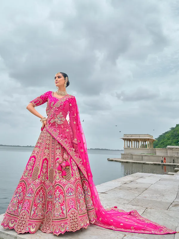 Wedding collection pink silk unstitched lehenga choli