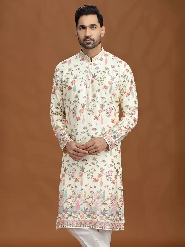 Wedding cream viscose kurta suit ensemble