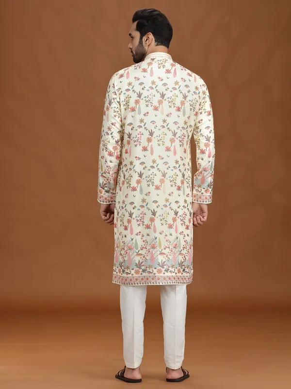 Wedding cream viscose kurta suit ensemble