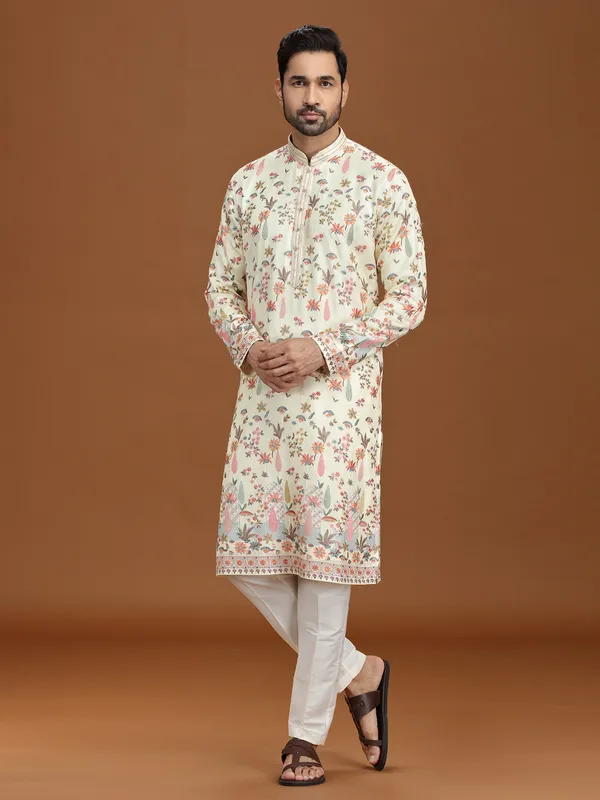 Wedding cream viscose kurta suit ensemble