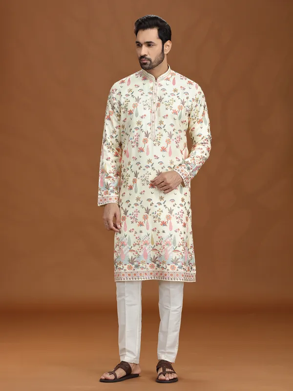 Wedding cream viscose kurta suit ensemble