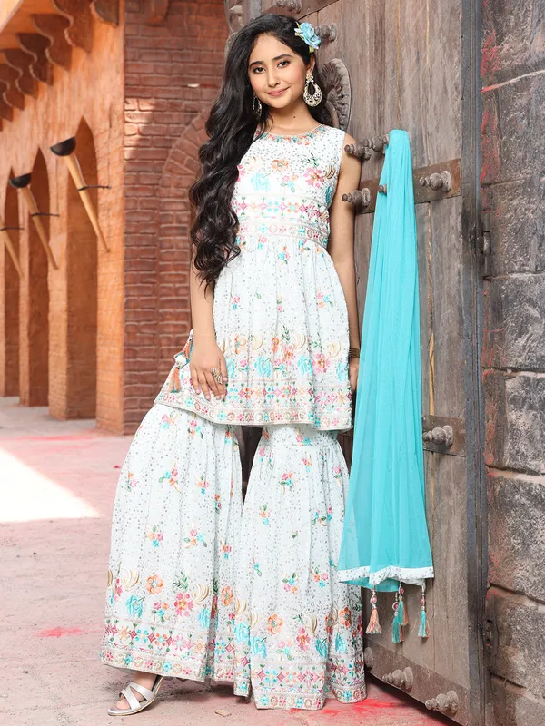 Wedding light blue georgette sharara suit