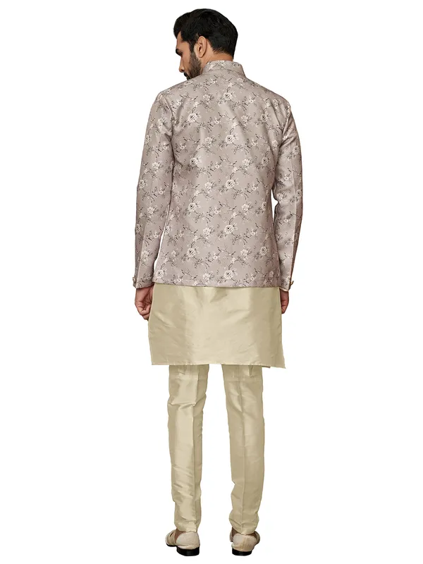 Wedding look beige indowestern in silk