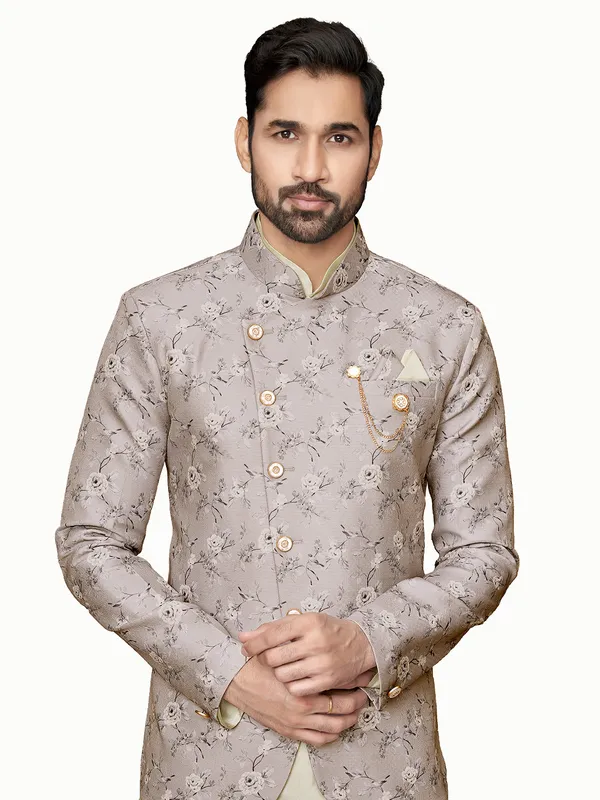 Wedding look beige indowestern in silk