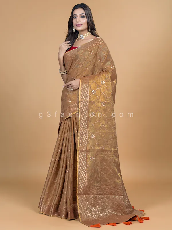 Wedding look beige organza saree