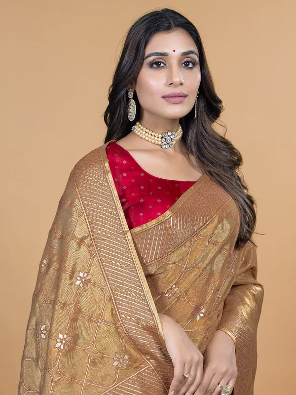 Wedding look beige organza saree