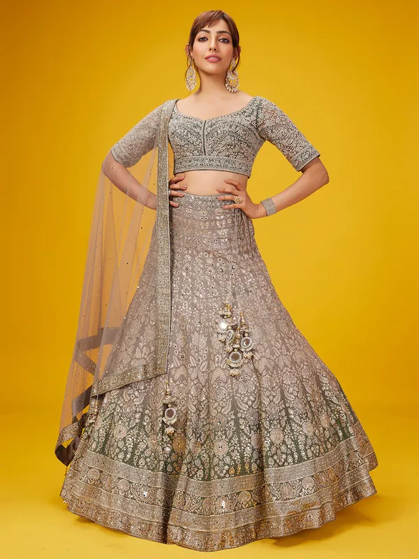 Wedding look beige silk lehenga choli