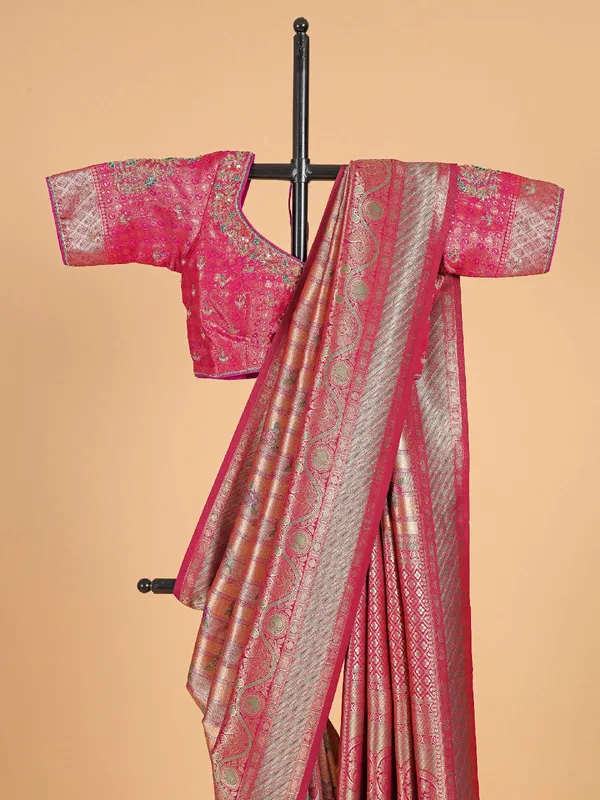 Wedding look magenta rich silk saree
