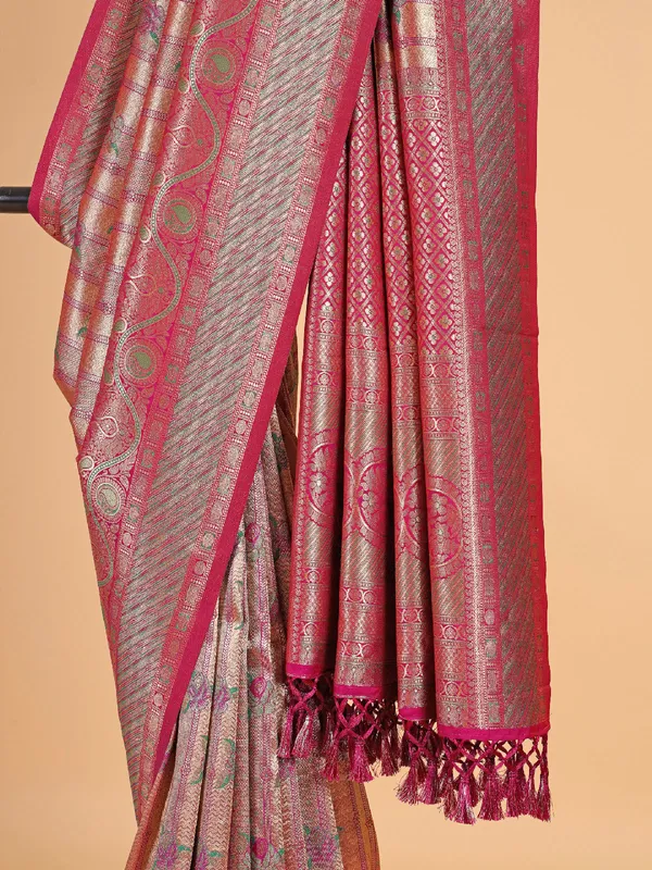 Wedding look magenta rich silk saree