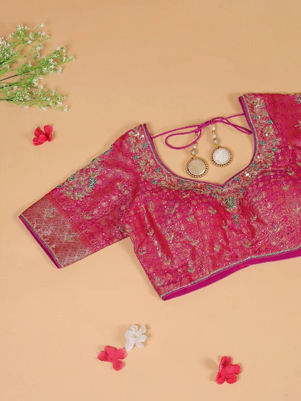 Wedding look magenta rich silk saree
