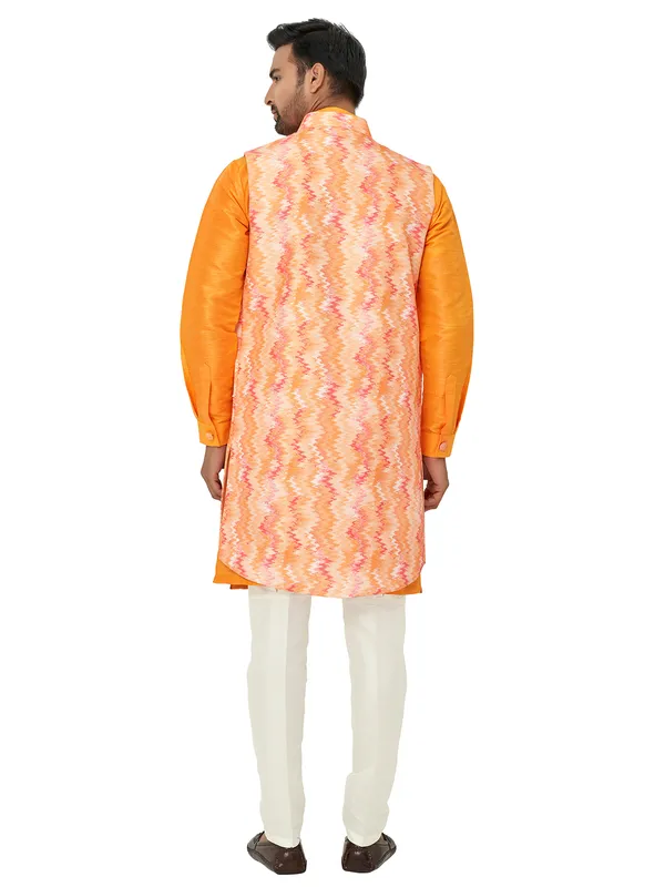 Wedding look orange silk indowestern