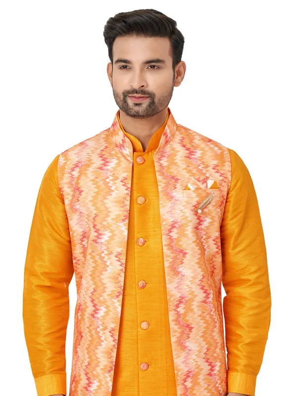 Wedding look orange silk indowestern