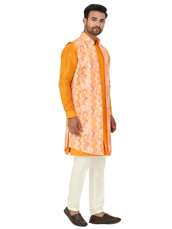 Wedding look orange silk indowestern