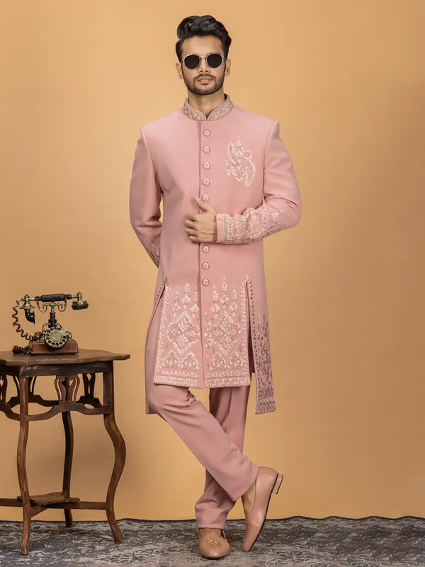 Wedding look pink terry rayon indowestern