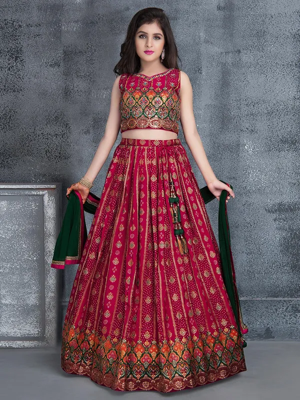 Wedding look silk magenta girls lehenga choli