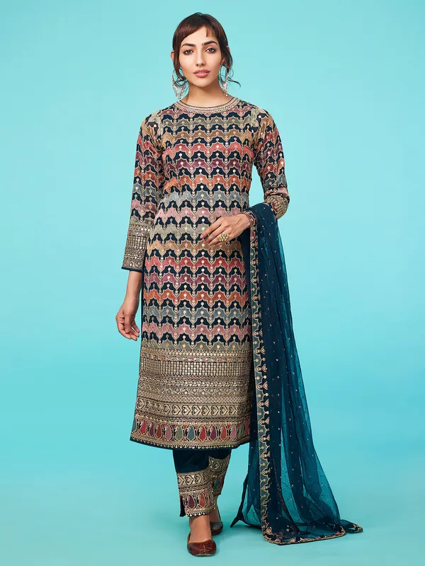 Wedding look teal blue georgette salwar suit
