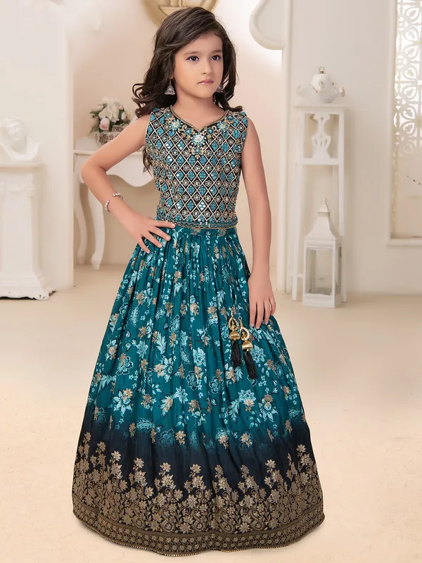 Wedding look turquoise blue georgette lehenga choli