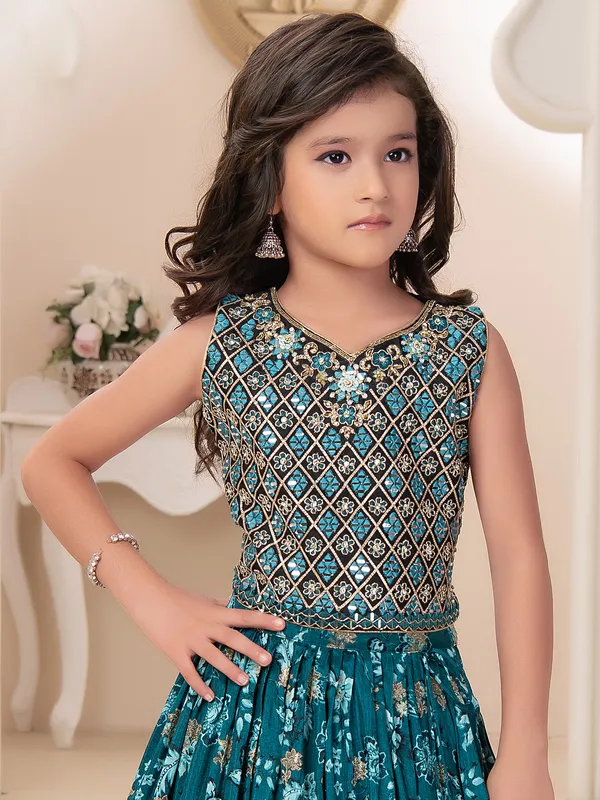 Wedding look turquoise blue georgette lehenga choli