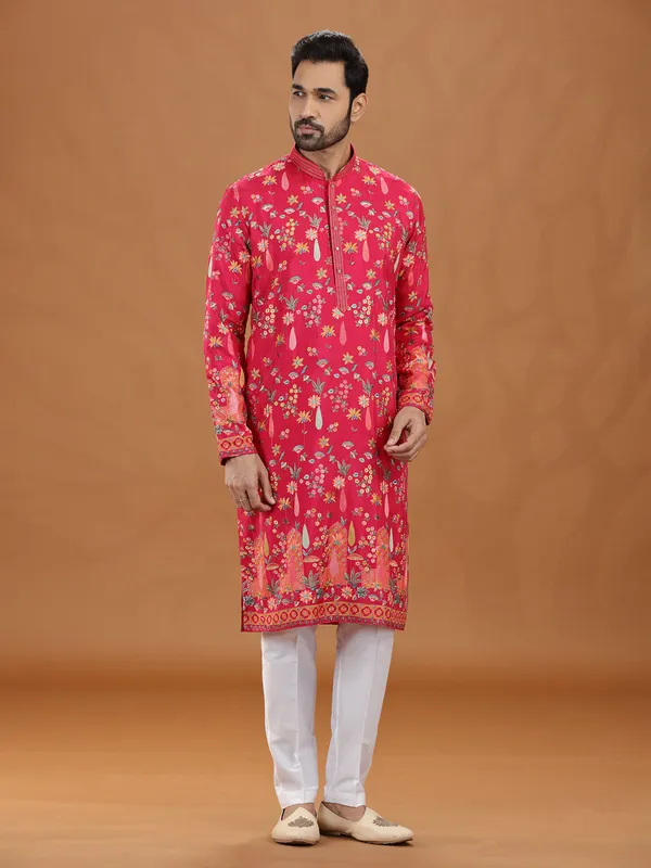 Wedding magenta viscose embroidered kurta attire