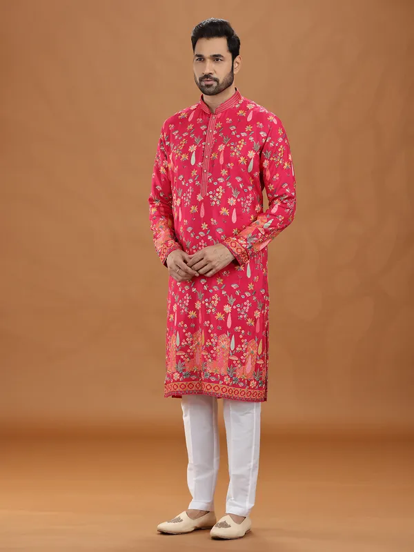 Wedding magenta viscose embroidered kurta attire