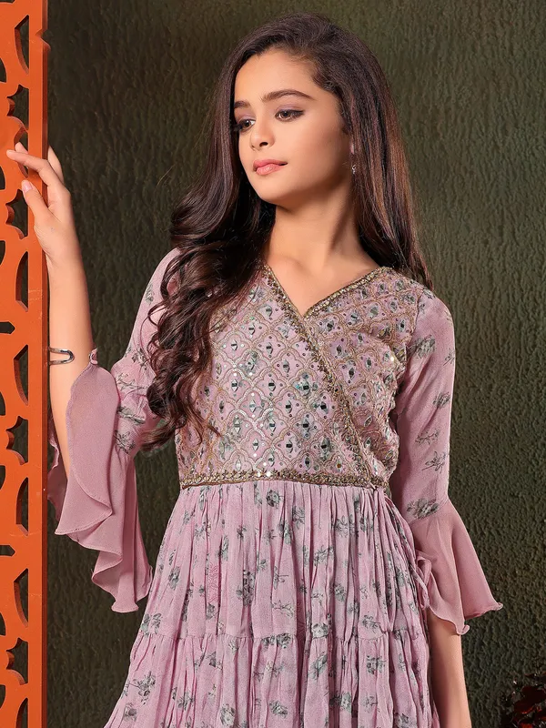 Wedding printed mauve purple sharara set
