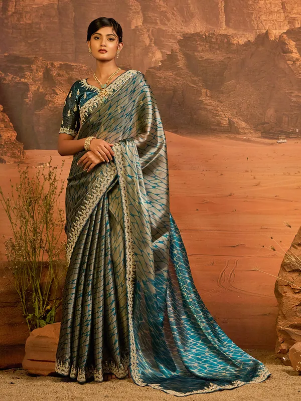 Wedding rama blue saree for women