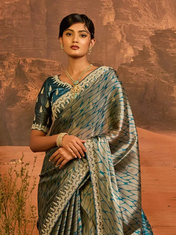 Wedding rama blue saree for women