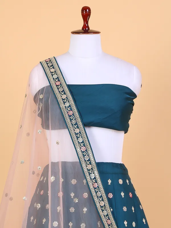 Wedding raw silk rama blue women lehenga choli