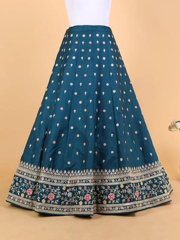 Wedding raw silk rama blue women lehenga choli