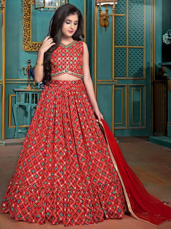 Wedding season red georgette printed lehenga choli