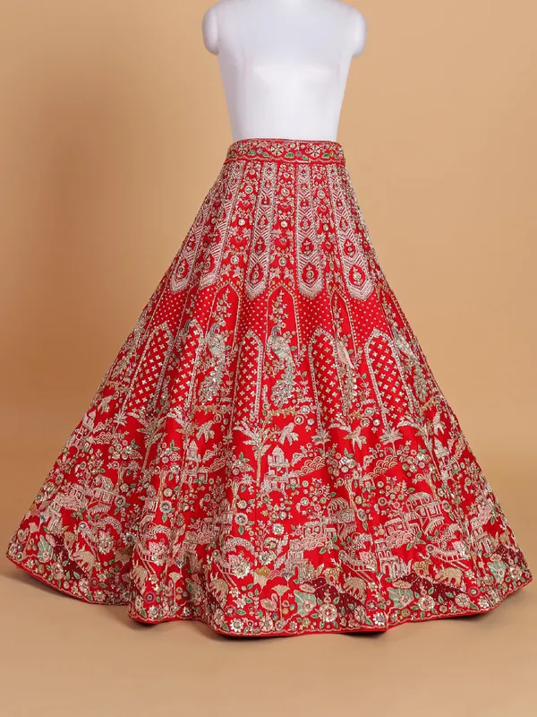 Wedding special red lehenga choli crafted from silk fabric