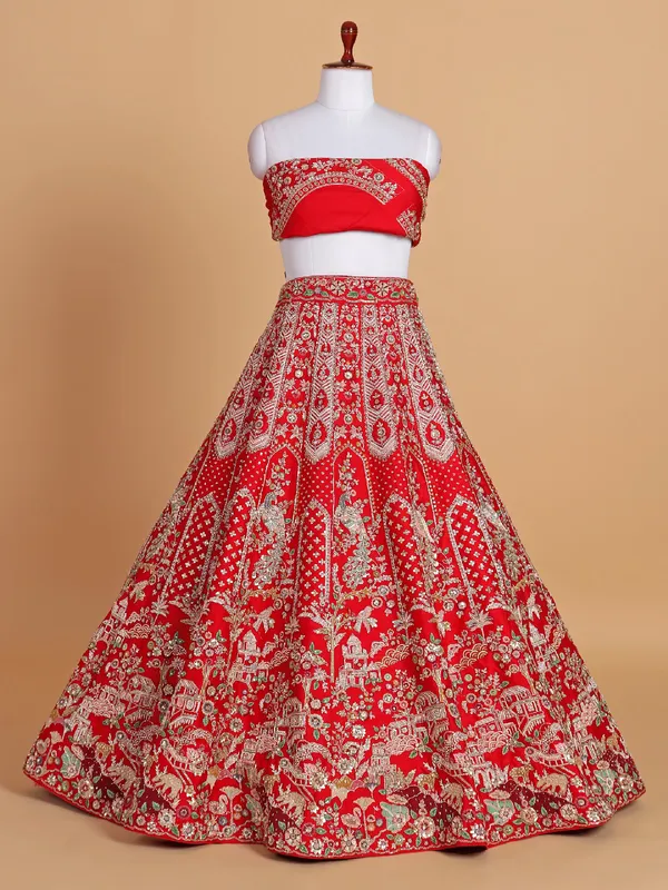 Wedding special red lehenga choli crafted from silk fabric