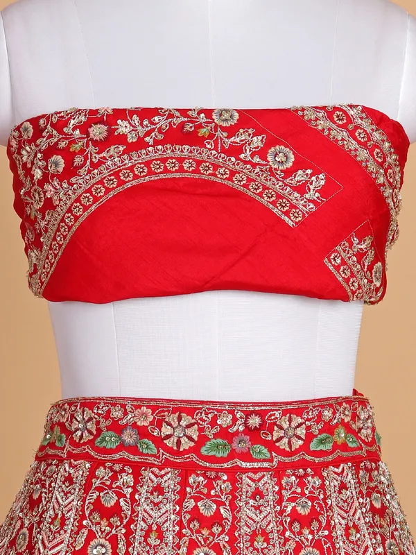 Wedding special red lehenga choli crafted from silk fabric