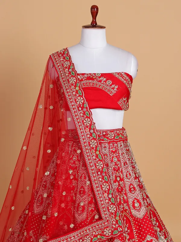 Wedding special red lehenga choli crafted from silk fabric