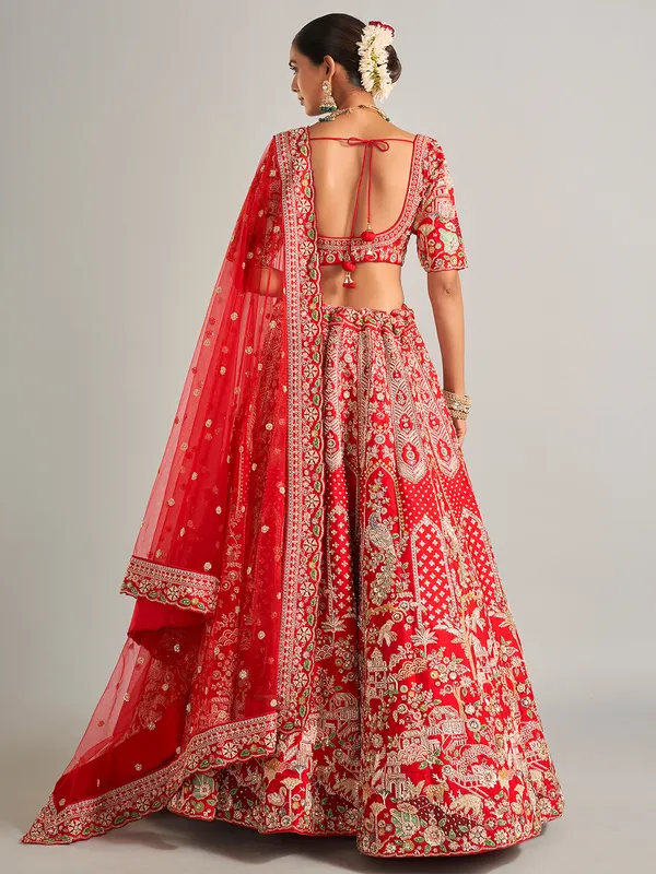 Wedding special red lehenga choli in raw silk