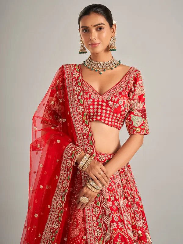 Wedding special red lehenga choli in raw silk